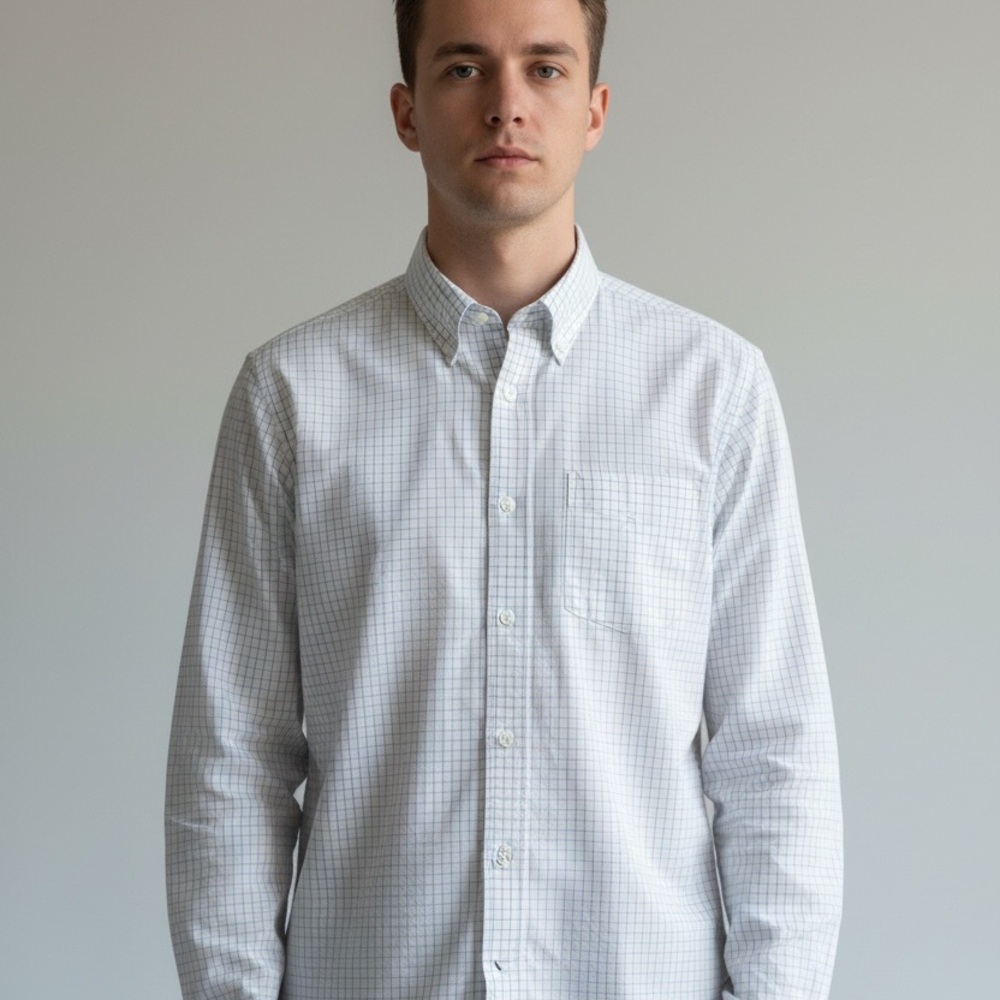 Men's White Light Blue Checkered Shirt Alex Cannon